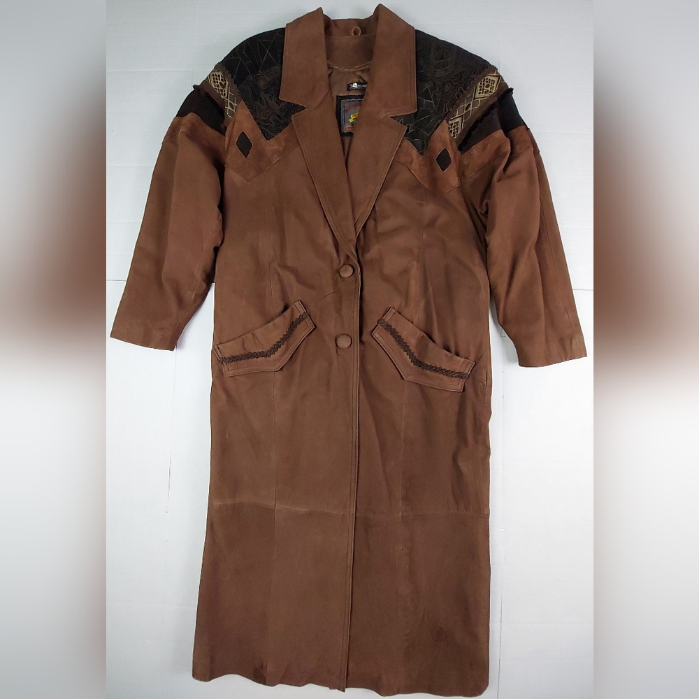 VTG 90s Wilsons Adventure Bound Leather Western Duster Coat Brown Small (READ)